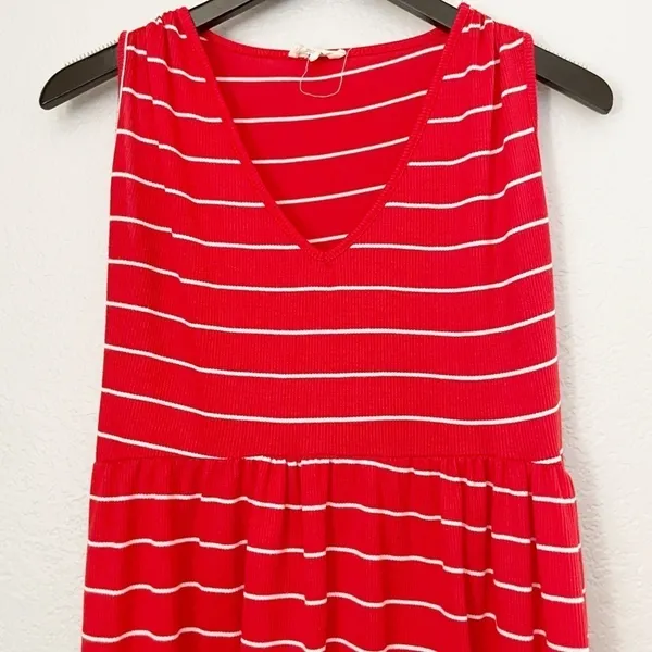 SEE YOU MONDAY Striped Tiered Knit Red White Dress Medium - Image 2