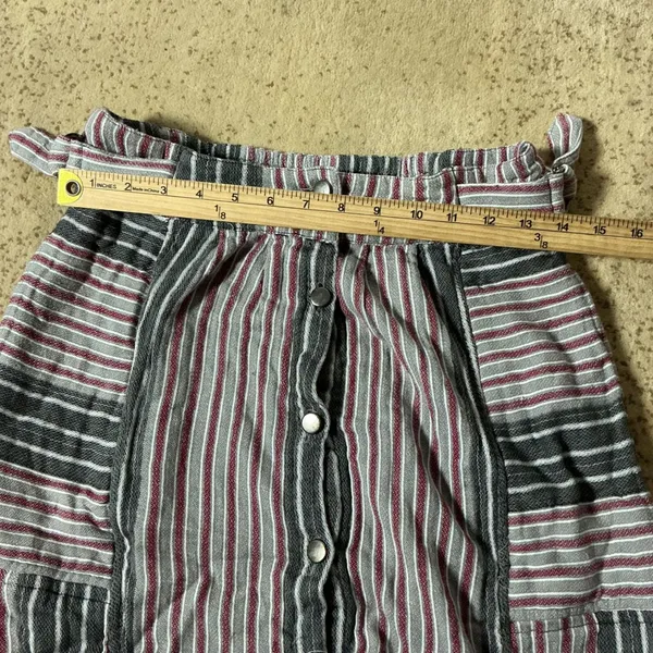 Free People Boho Striped Button Front Midi Skirt Womens Small Grey Frayed Hem - Image 3