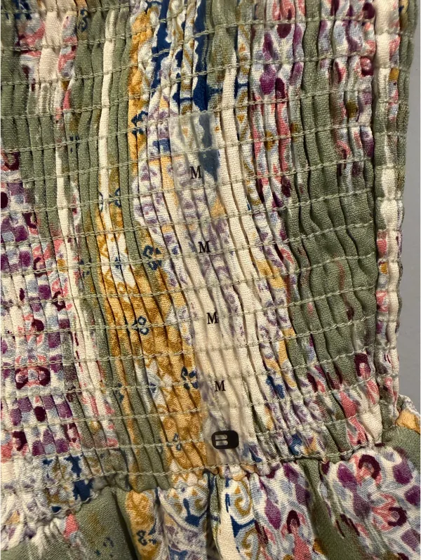 NWOT Willow & Root Smocked Detail Ruffle Hem Patterned Skirt Sage Green Multi - Image 5