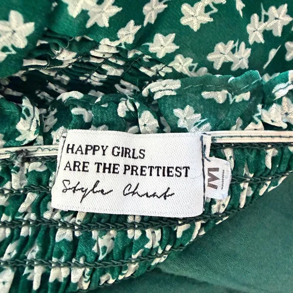 Green Floral Smocked Midi Dress Women Medium Prairie Cottagecore Dainty Granola‎ - Image 4