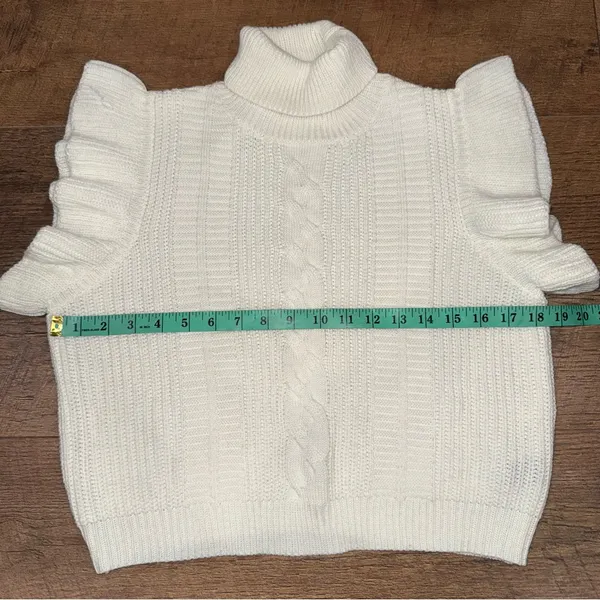 Elegant Off-White/Ivory Cable Knit Ruffle Sleeve Turtleneck Sweater - Image 14