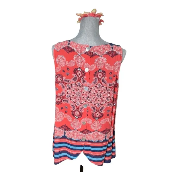 Figueroa and Flower Top Womens L Paisley Multicolor Print Rayon Tank Button Back - Image 4