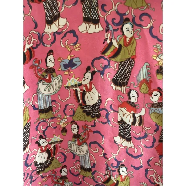Josie Natori Sleepshirt Gown Sz S Oriental Geisha Pink‎ Figural FLAW READ - Image 2