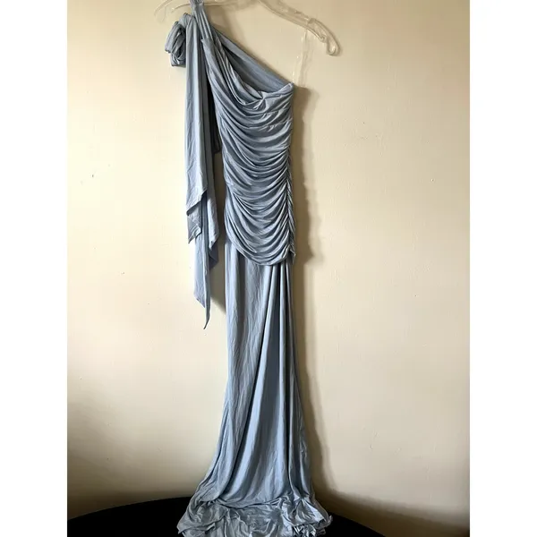 Oh Polly Annelise Premium Jersey One Shoulder Gown Maxi Dress Powder Blue XS New - Image 7