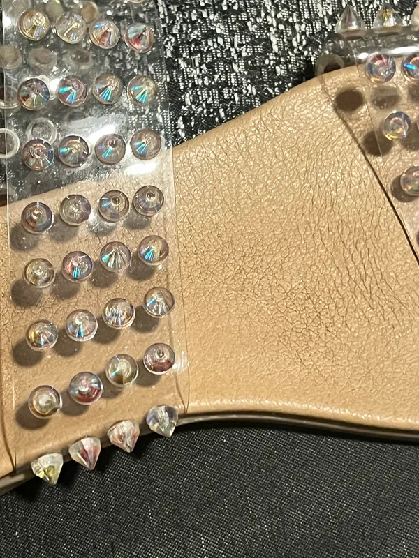 Womens sz10 Steve Madden Blizie Clear Iridescent Spike Stud Flat Slide Sandals - Image 6