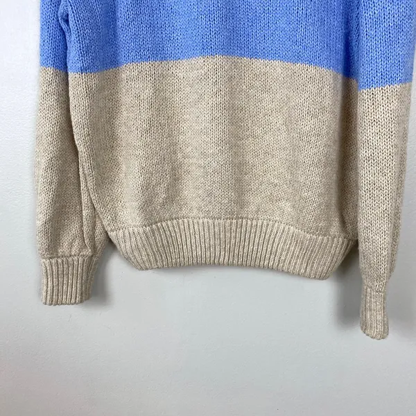 Aerie Mock Neck Sweater Blue Tan Striped Casual Cozy Pullover Size XS‎ - Image 3