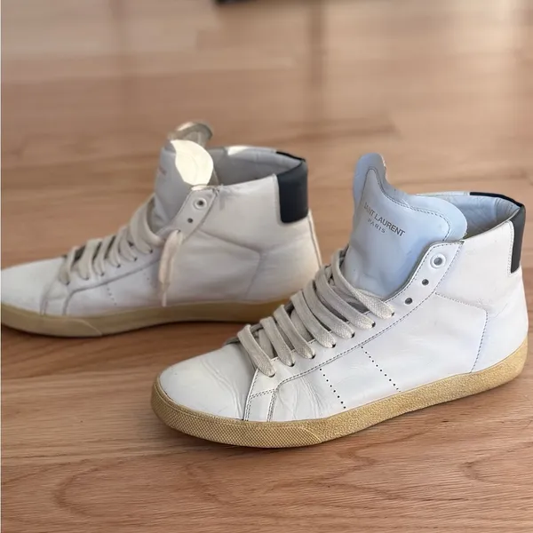 SAINT LAURENT Women's White Leather Hi Top Sneakers Size 38.5 - Image 10