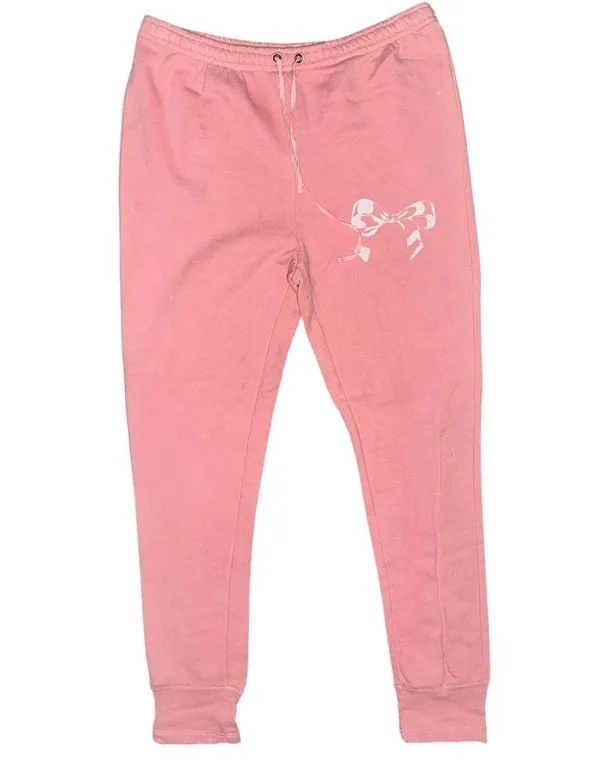 LoveShackFancy Women’s Size S M Pink Bow Graphic Drawstring Joggers Sweatpants - Image 2