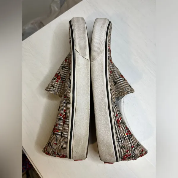 Vans Glen Plaid Slip On Sneakers Embroidered Flowers Sz 7 Skate Boho Floral - Image 5