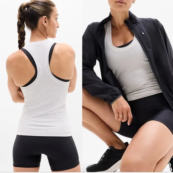 ATHLETA Momentum Seamless Tank in White Mini Stripe Sz. Small - Image 2