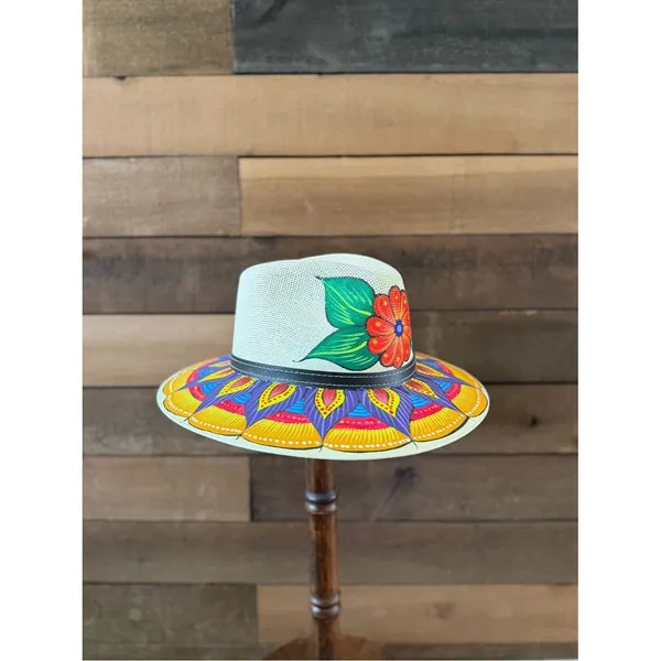 Hand Painted Floral Fedora Hat Colorful Boho Festival Statement Hat - Image 7