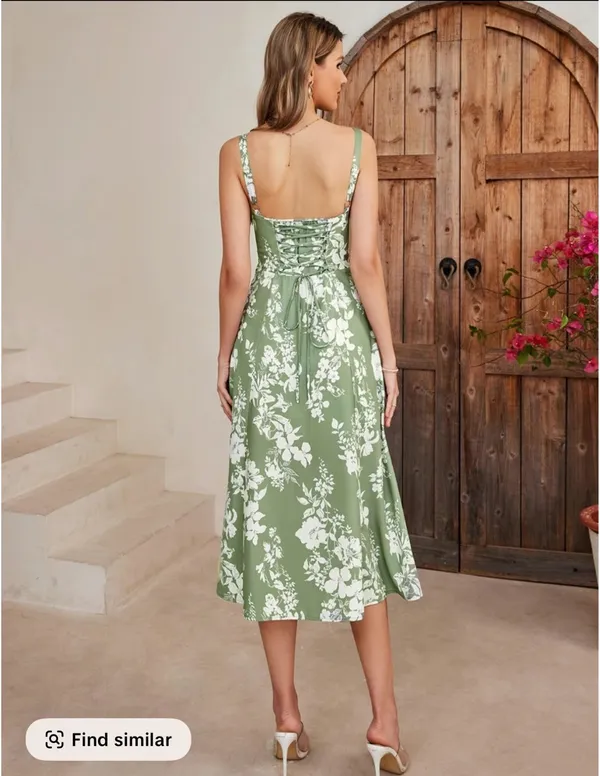 Floral lace up split thigh cami dress - Image 2
