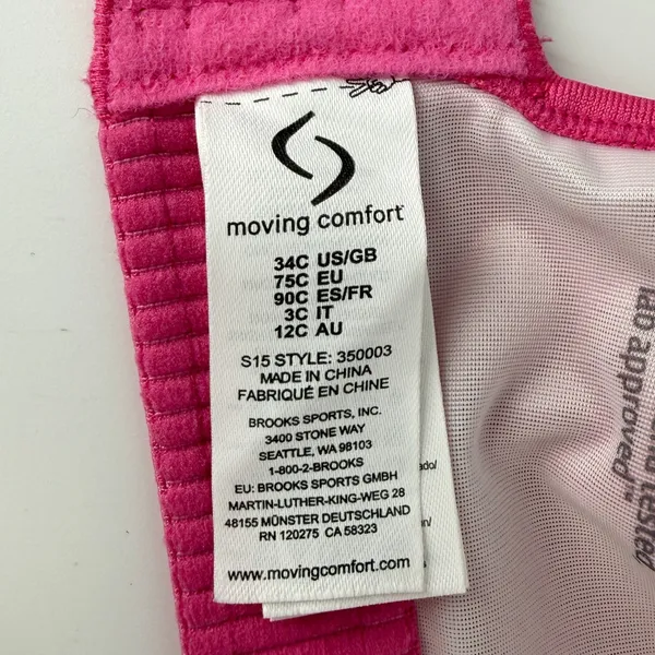 Moving Comfort Fiona Wireless Sports Bra Pink 34C Hook Loop 350003 - Image 6