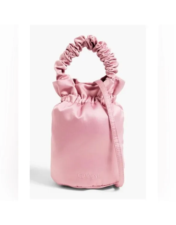 GANNI Pink Scrunchie Occasion Knot Top Handle Tote Bag Shoulder Drawstring Purse - Image 2