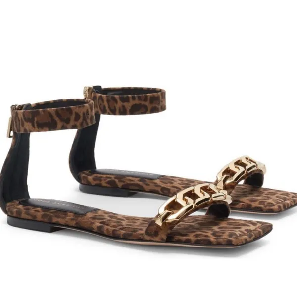 NEW GOOD AMERICAN Ankle Strap Sandal In  Leopard - Image 2