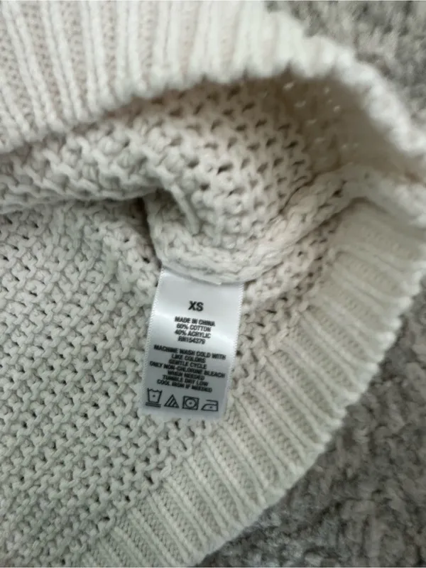 Aeropostale Cream Crewneck Sweater with Burgundy, Orange and Yellow Stripes - Image 3