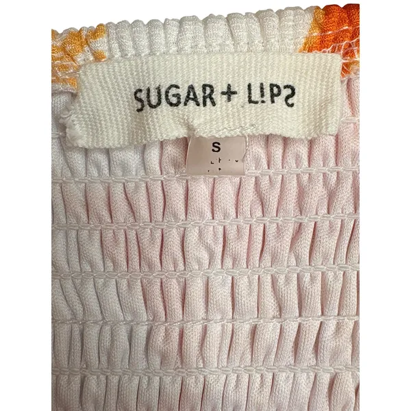Sugar + Lips‎ Floral Smocked Midi Dress Small Orange White Cottagecore Boho - Image 7