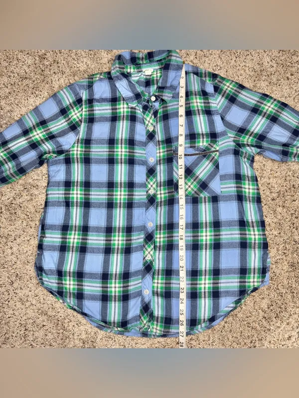 Aerie Plaid Flannel Long Sleeve Button Up Shirt Blue Green Small S Colorful - Image 7