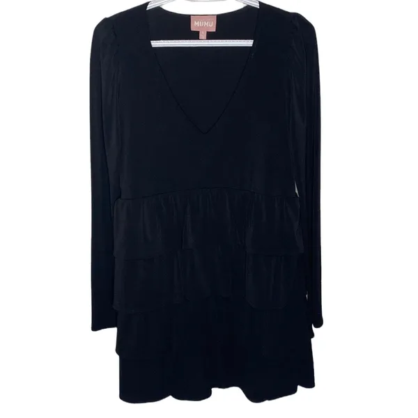 Show me your mumu long sleeve tiered mini dress black size S - Image 2