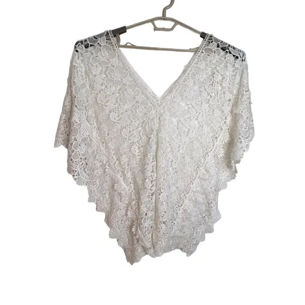 Yumi Kim White Sheer Lace Tulum Tunic Swim Cover Up Batwing Women‎ Size XS New - Image 2