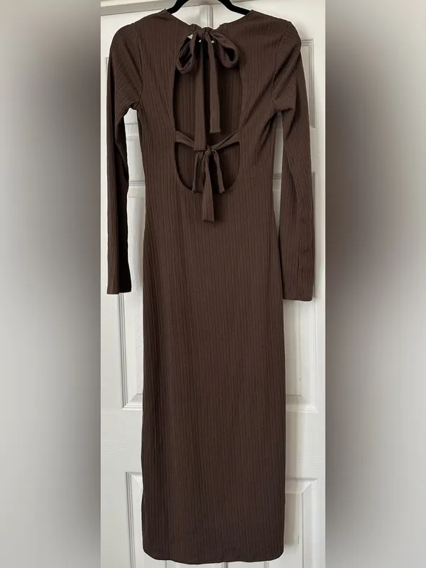 Reformation Benedict midi Dress brown size small - Image 5