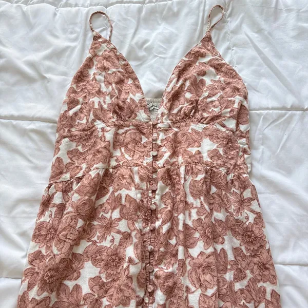 Abercrombie & Fitch Floral Linen Blend Maxi Dress Terracotta XLT Cottagecore - Image 3