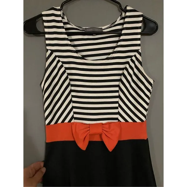 Flashing Lights Black White Pink Bow Sleeveless Dress Size Medium - Image 3