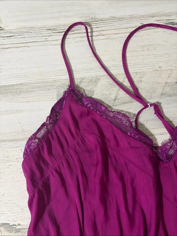 Free People Magenta Lace-Trim Satin-Look Bodysuit Size M - Image 3
