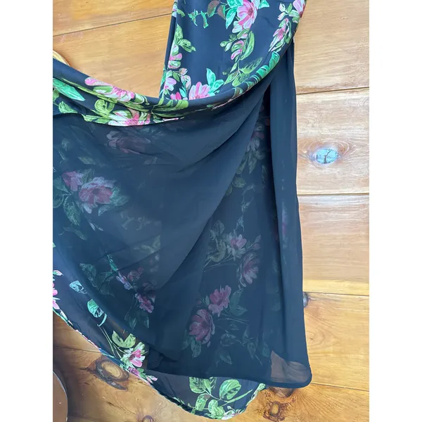 NWT Lulus Captivating Grace Black Floral Satin Ruffled Maxi Dress Cruise Gala S - Image 5