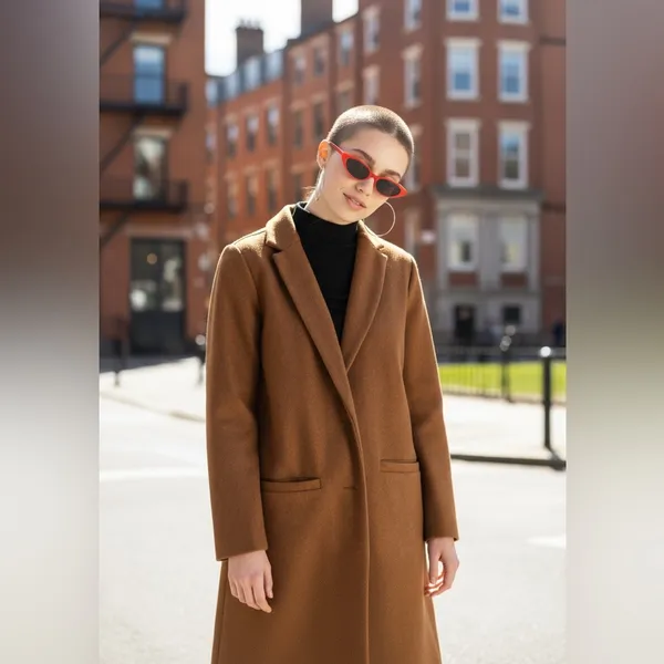 Womens Fall Minimalist Tan Dress Coat Jacket M Forever21 - Image 2
