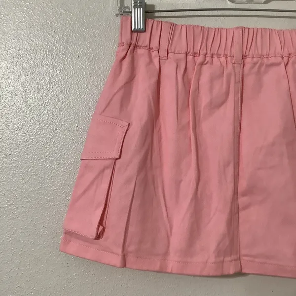 Pastel Pink Girly Feminine Preppy‎ Coquette Casual Cargo Micro Mini Skirt Small - Image 5