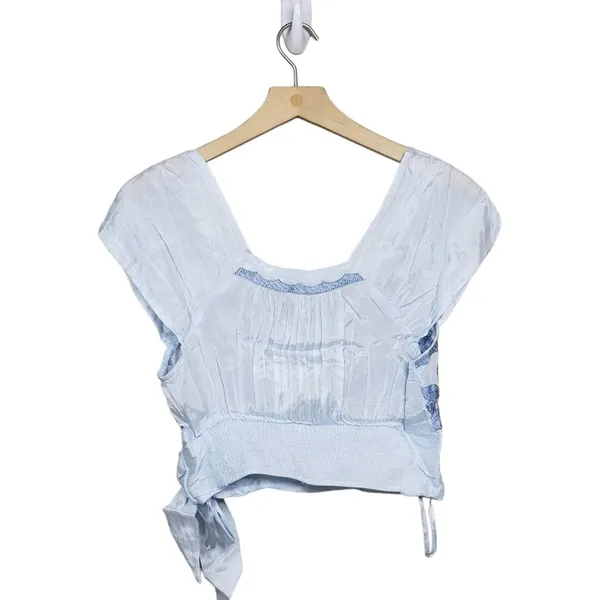 Free People Womens XS Sahara Embroidered Crop Top Blue NEW - Image 3