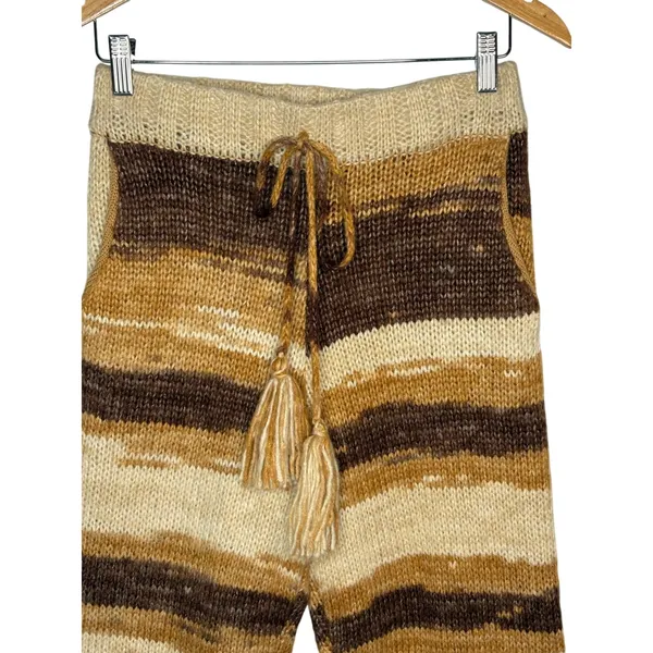 Moon River‎ Knit Jogger Pants Womens Small Brown Striped Tassel Drawstring Boho - Image 5
