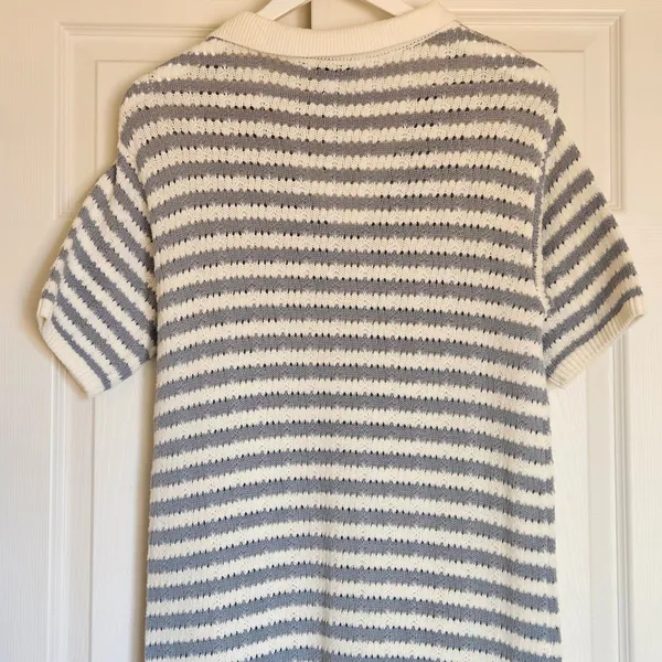Miou Muse Striped Open Knit Midi‎ Dress Collared Blue/White Size M NEW Nautical - Image 7