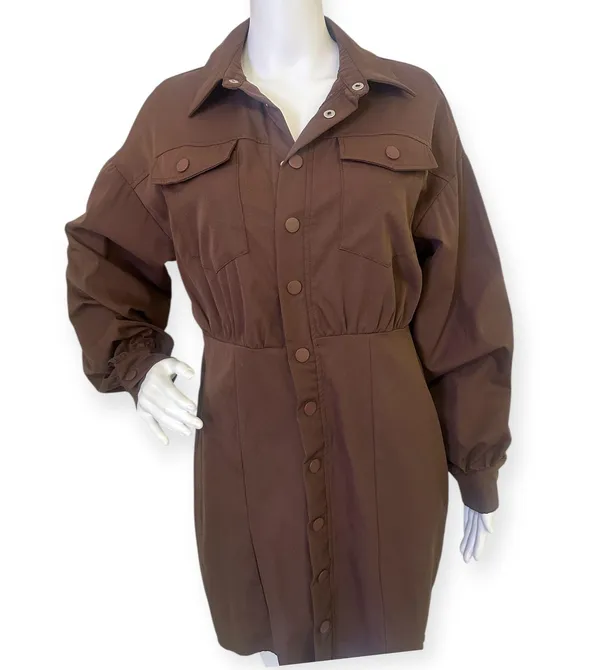 Pretty Little Thing Brown Button-Up Dress - Image 5