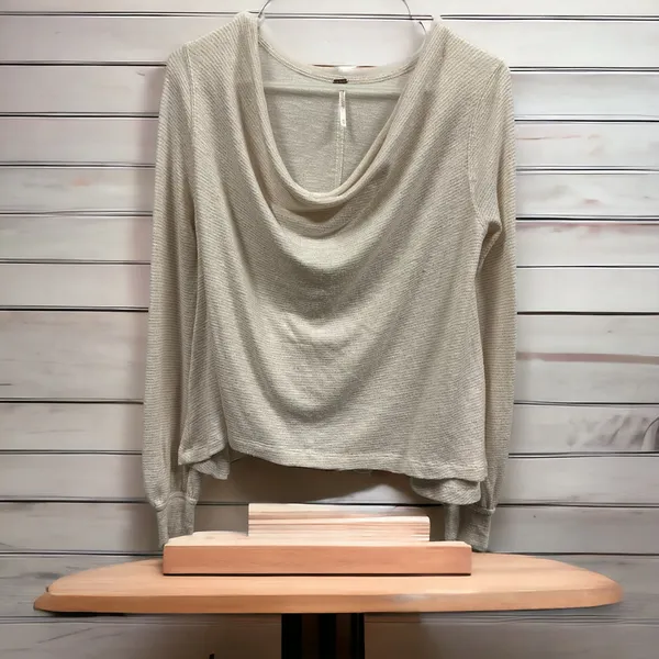 Free People Cream Gold Sparkle Scoop Neck Lightweight Knit Long Sleeve XS - Image 9