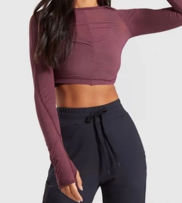 Gymshark Aura Ruched Mesh/Sheer Long Sleeve Crop Top - Image 2
