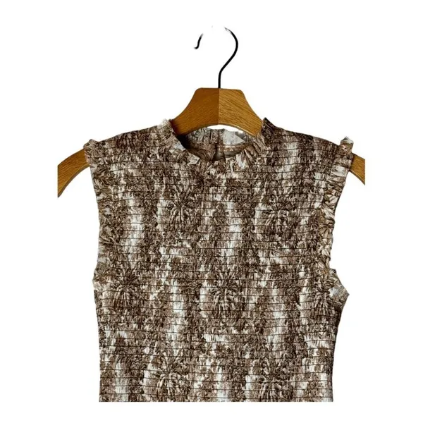 Bec + Bridge Brown And Ivory Cotton Smocked Toile Print Gloria Mini Dress Size 2 - Image 5