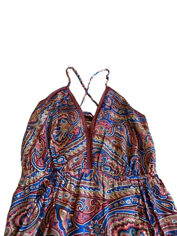 Paani Paisley Print Maxi Dress Halter Tiered Boho Sundress Tie Small Women's NWT - Image 2