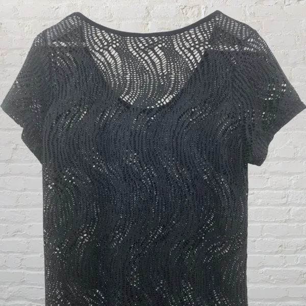Alexa & Stella Black Crochet Mesh Swim Cover-Up Dress L Beachy Summerdress Chic - Image 5