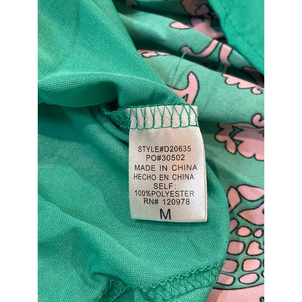 Entro Green Pink Floral Ruffle Dress Size M Square Neck Layered Boutique - Image 7