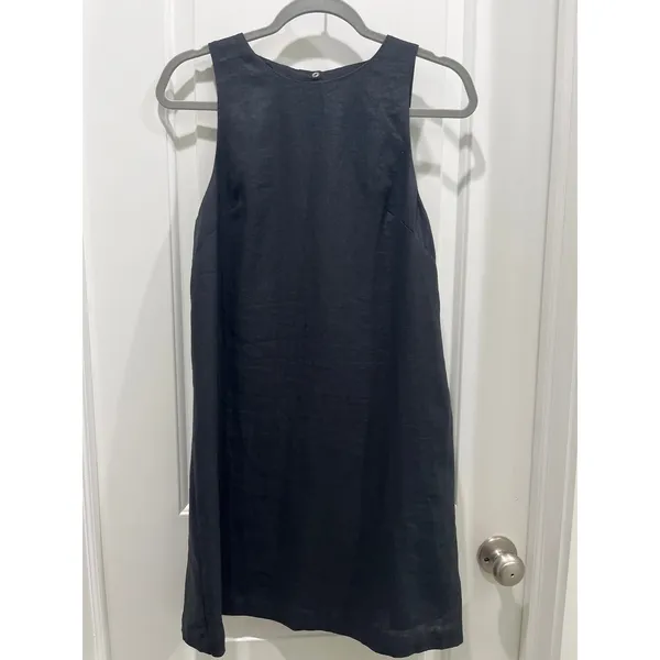 & Other Stories 100% Linen Black Mini Dress w/ Cutout Back Sz 6 - Image 3