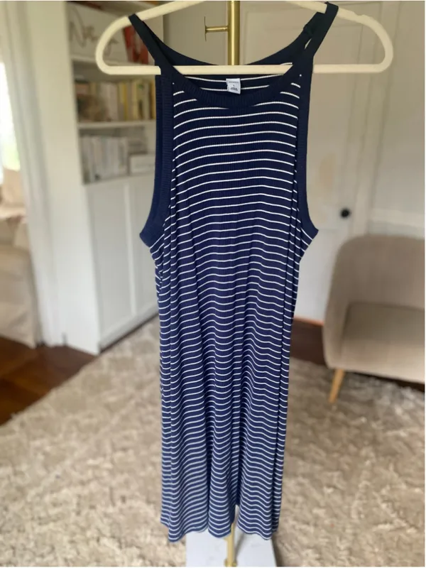 Old Navy Striped Ribbed Midi Dress Coastal Nautical Preppy Americana Classic L - Image 2
