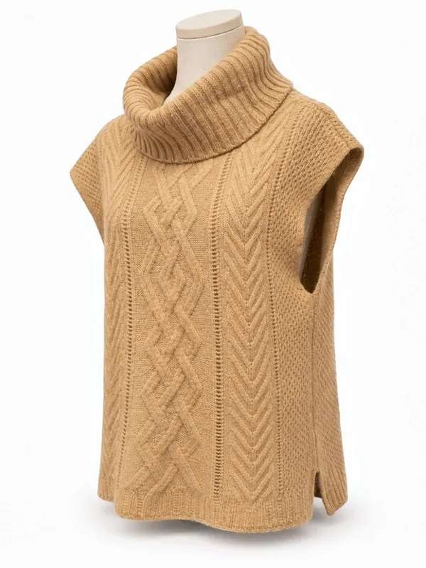 Rachel Zoe 100% 2-Ply Cashmere Cable Knit Cowl Neck Sweater Vest L - Image 2