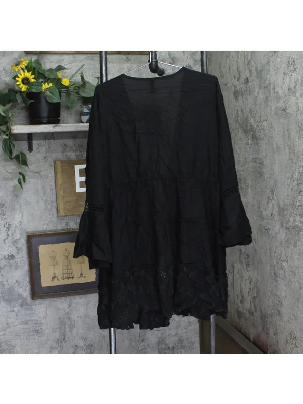 NWT Raviya Lace-Inset Eyelet-Flounce Cover-Up 76301X Black 1X - Image 5