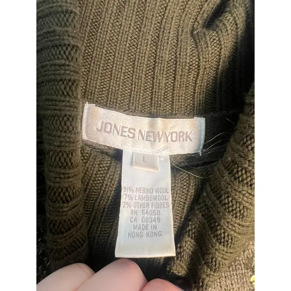 Jones New York Merino Wool Fair Isle Sequin Turtleneck Short Sleeve Sweater L - Image 2