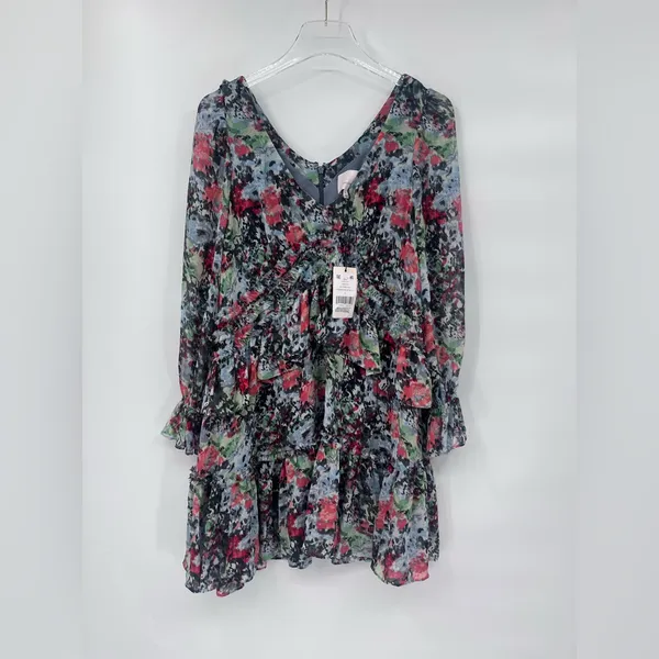 Cinq à Sept Women's Lewis‎ Long Puff Sleeves Floral Georgette Mini Dress Blue 0 - Image 4