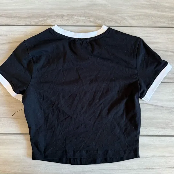 True Religion Ringer Baby Tee with Crystal Logo Black Small NWOT - Image 8