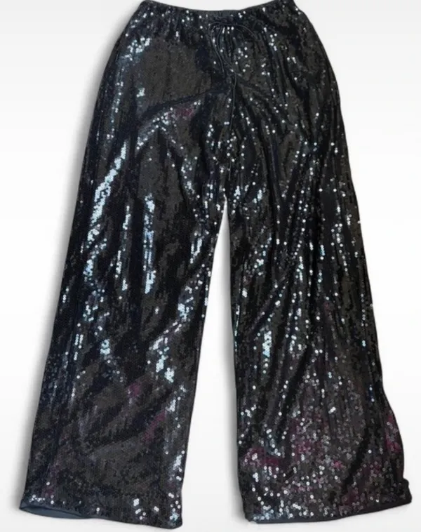 Black sequin wide leg pants - Image 2