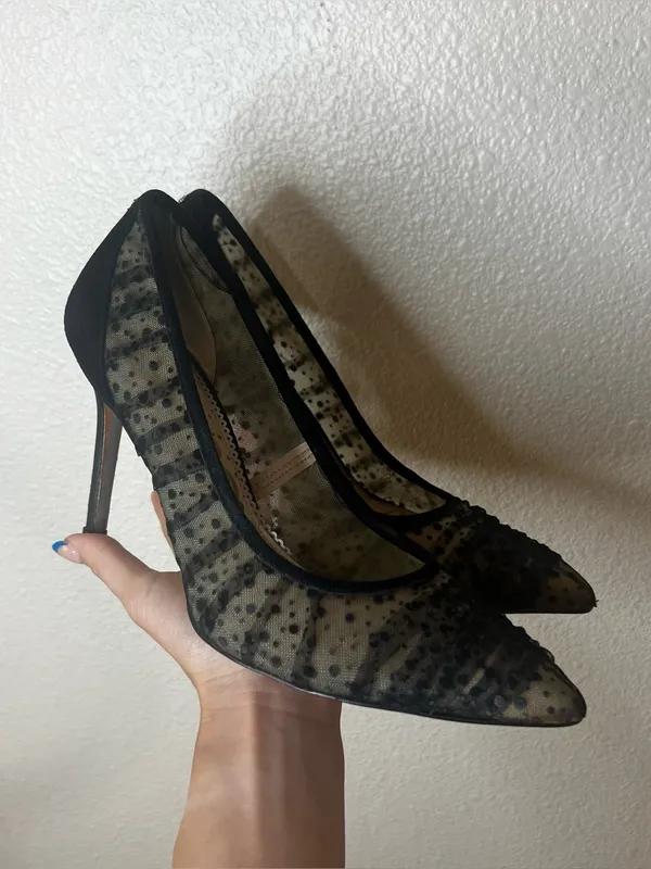 Sam Edelman hazel black Velvet Dot Tulle Stilleto Pumps Heels WOMENS 10 - Image 7